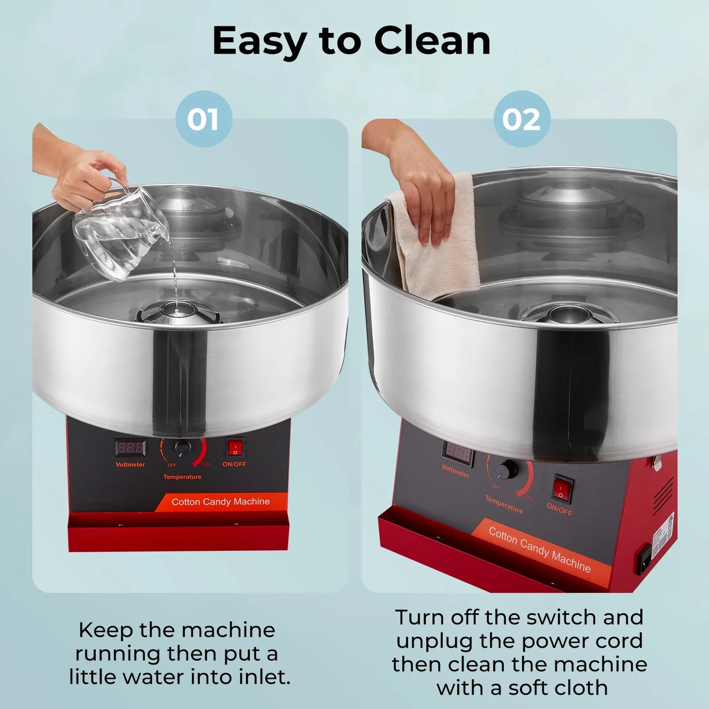 FOHERE Commercial Cotton Candy Machine, 1000W Cotton Candy Maker Machine, Candy Floss Maker with Stainless Steel Bowl, and Sugar Scoop,for Family Party, Kids Birthday Red