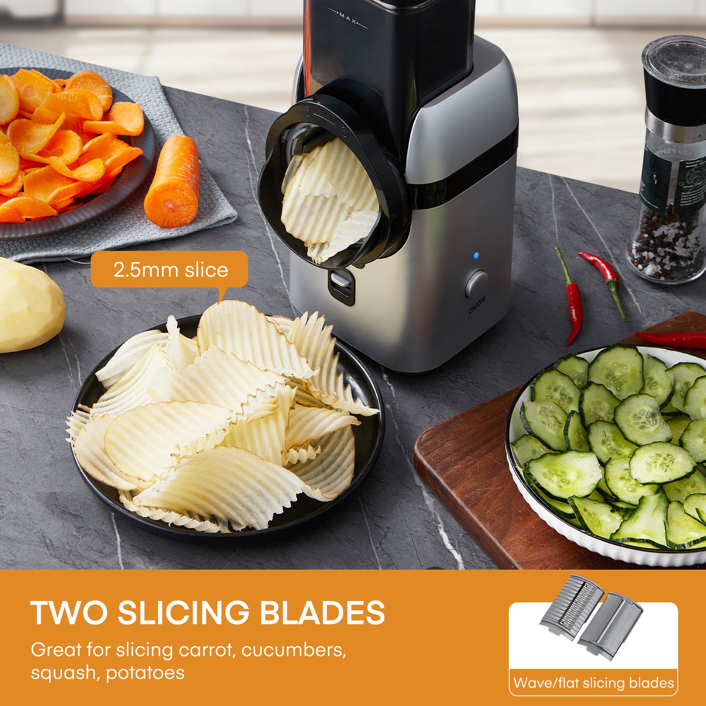 Electric Cheese Grater, Salad Maker With 5 Different Shapes of Blades, Electric Slicer Shredder, Electric Salad Machine for Cheeses, Fruits, Vegetables