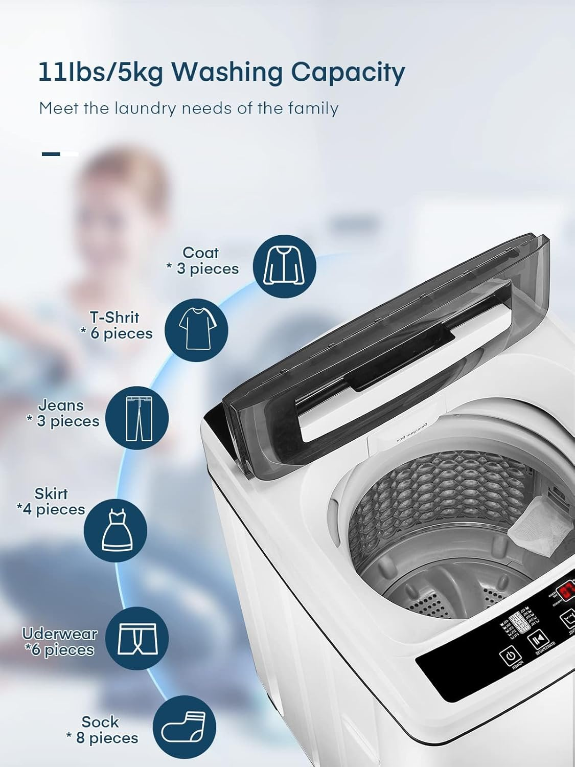 11.2lbs Fully Automatic Washing Machine with Spinner, Portable, 8 Programs