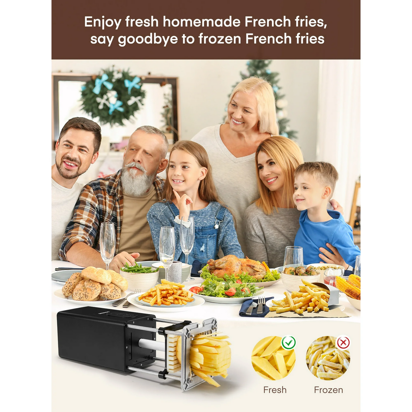 Electric French Fries Cutter, Professional Commercial and Home Use, Stainless Steel with 1/2 and 3/8 Inch Blades, Automatic Vegetable and Fruit Chopper (Black)