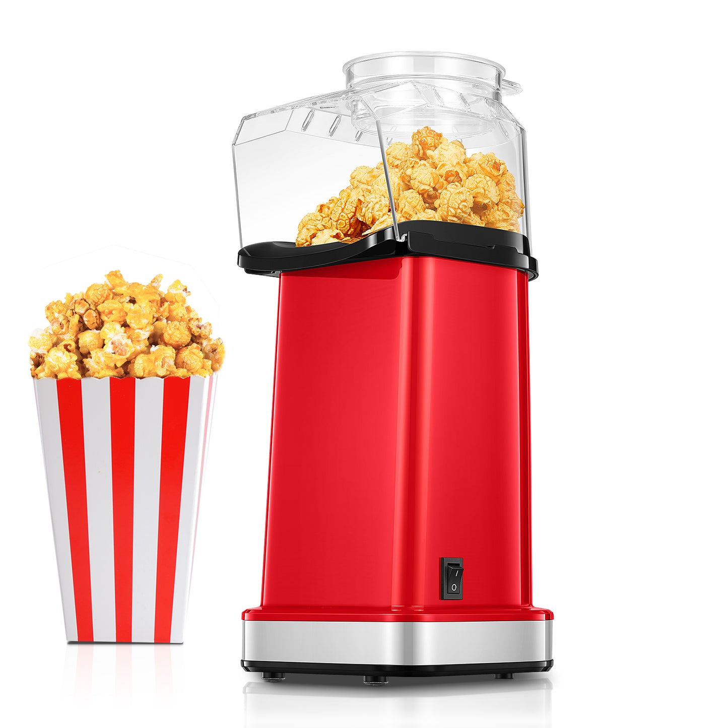 18cups Hot Air Popcorn Popper Maker, 1400W, Oil-Free, with Measuring Cup, Red