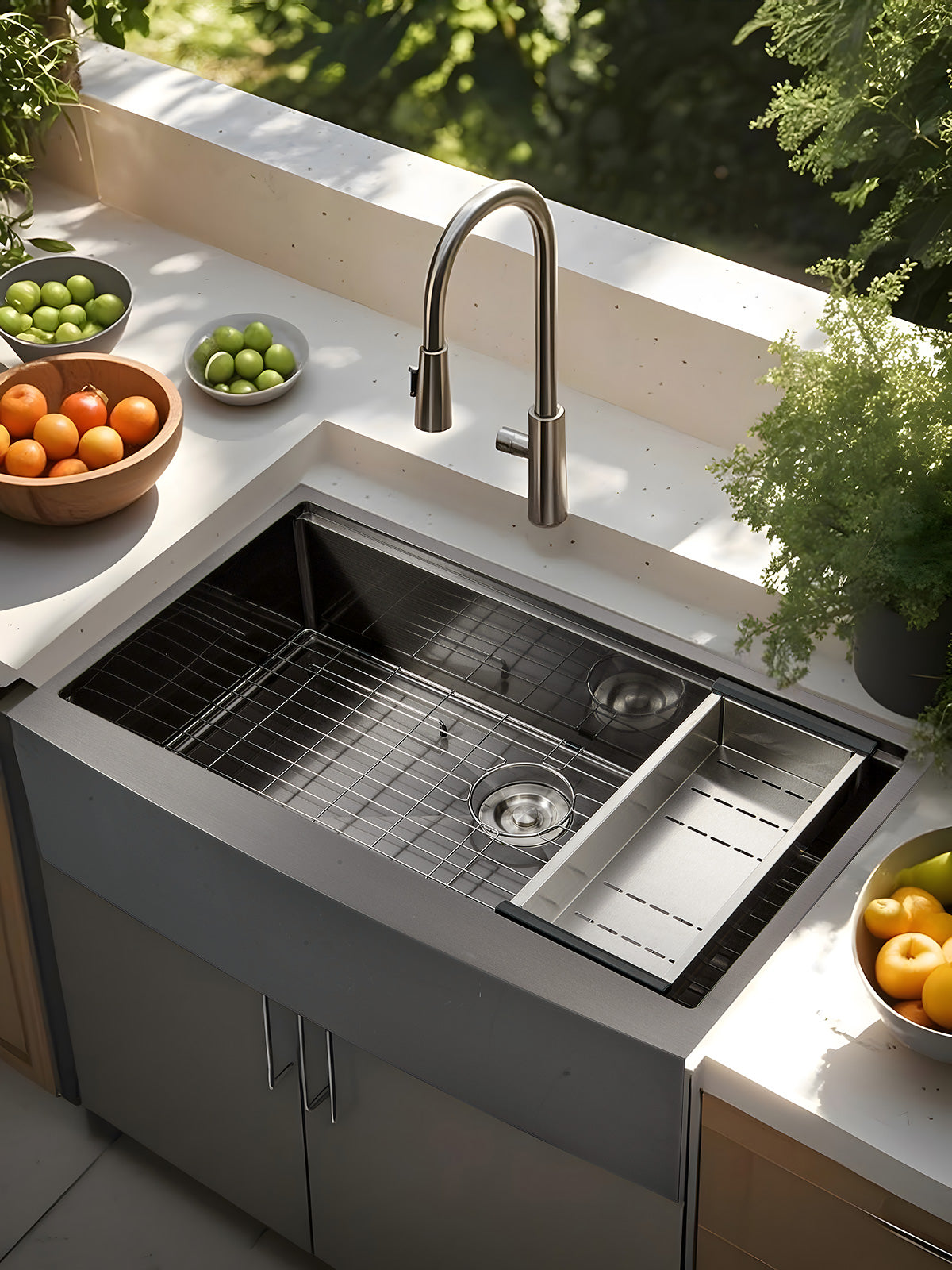 36" Farmhouse Single Basin Stainless Steel Sink, Above Counter Kitchen Sink, 5-in-1