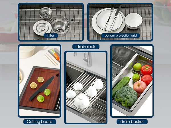 32" Farmhouse Single Basin Stainless Steel Sink, Undermount Kitchen Sink, 5-in-1