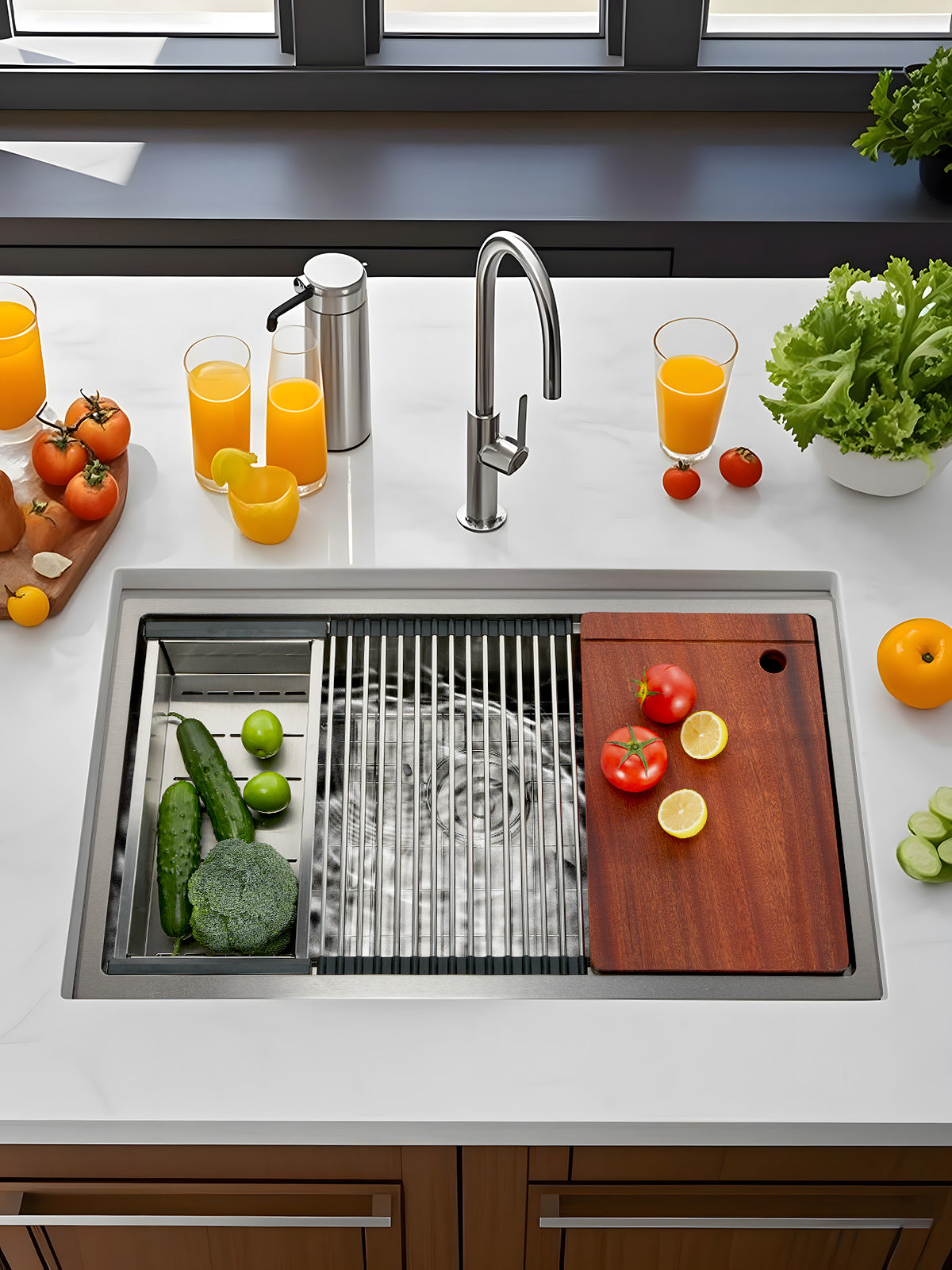 32" Farmhouse Single Basin Stainless Steel Sink, Undermount Kitchen Sink, 5-in-1