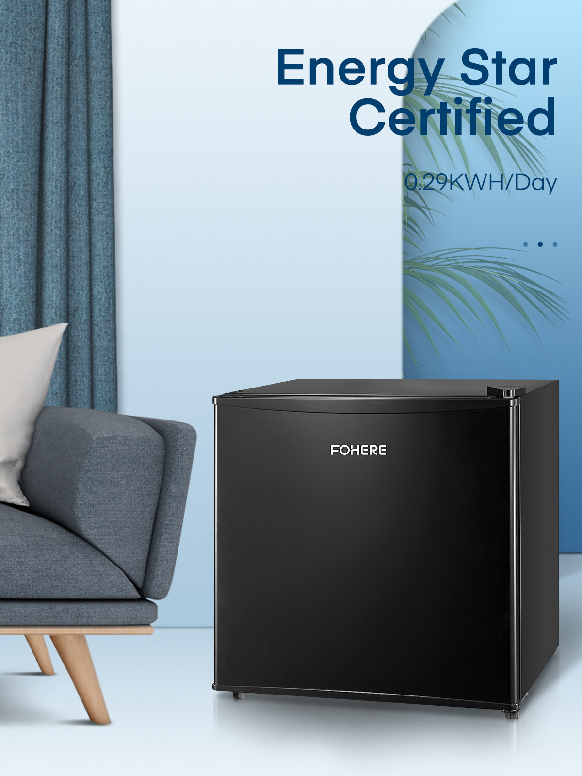 FOHERE 1.6 Cu. Ft Refrigerator with Top Freezer, Single Door, 46L Capacity, Black