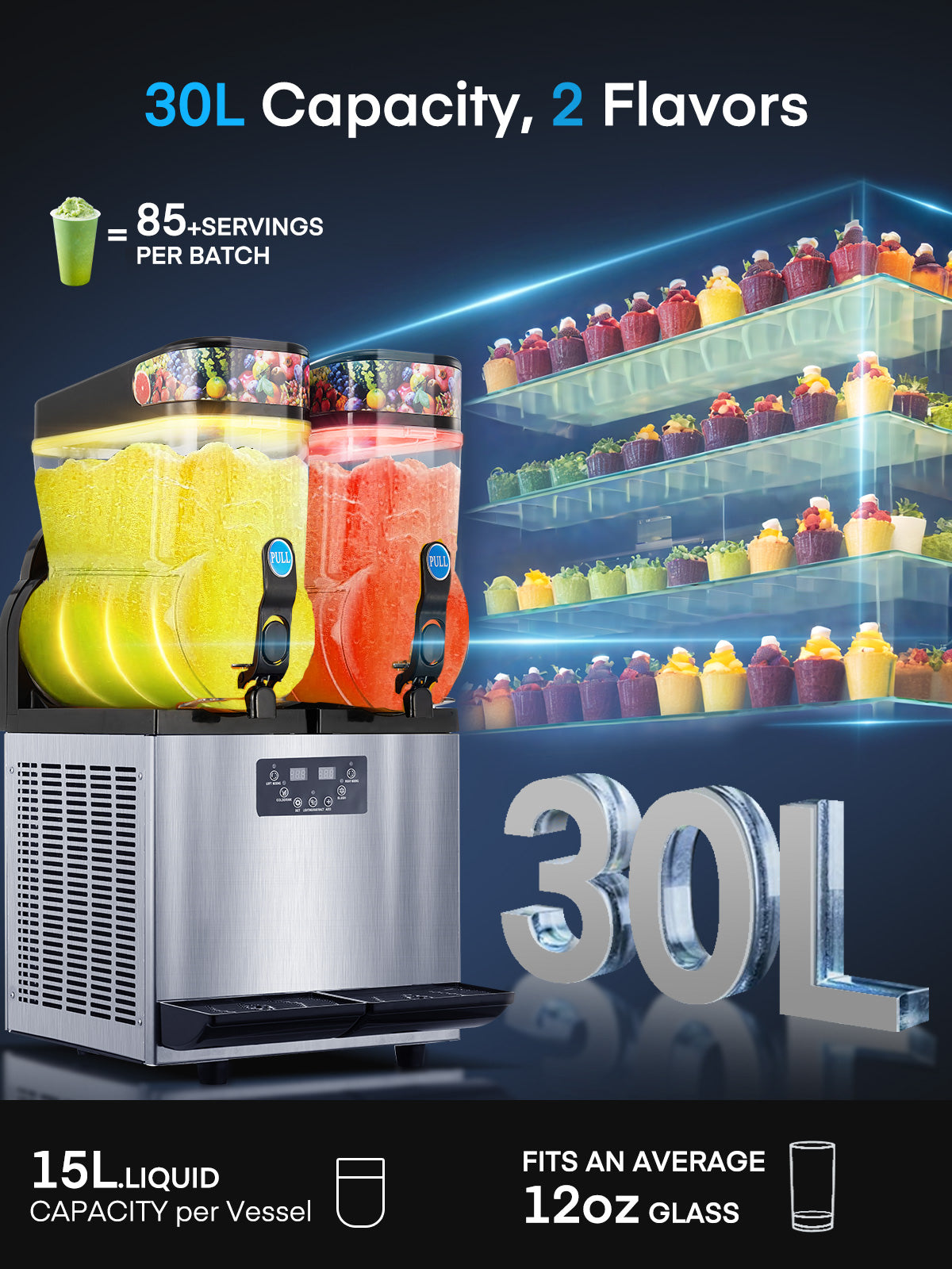Commercial Slushie Machine, Margarita Machine, Smoothie Maker, Slushy Machine, Frozen Drink Machine, Stainless Steel, 30L, 110V