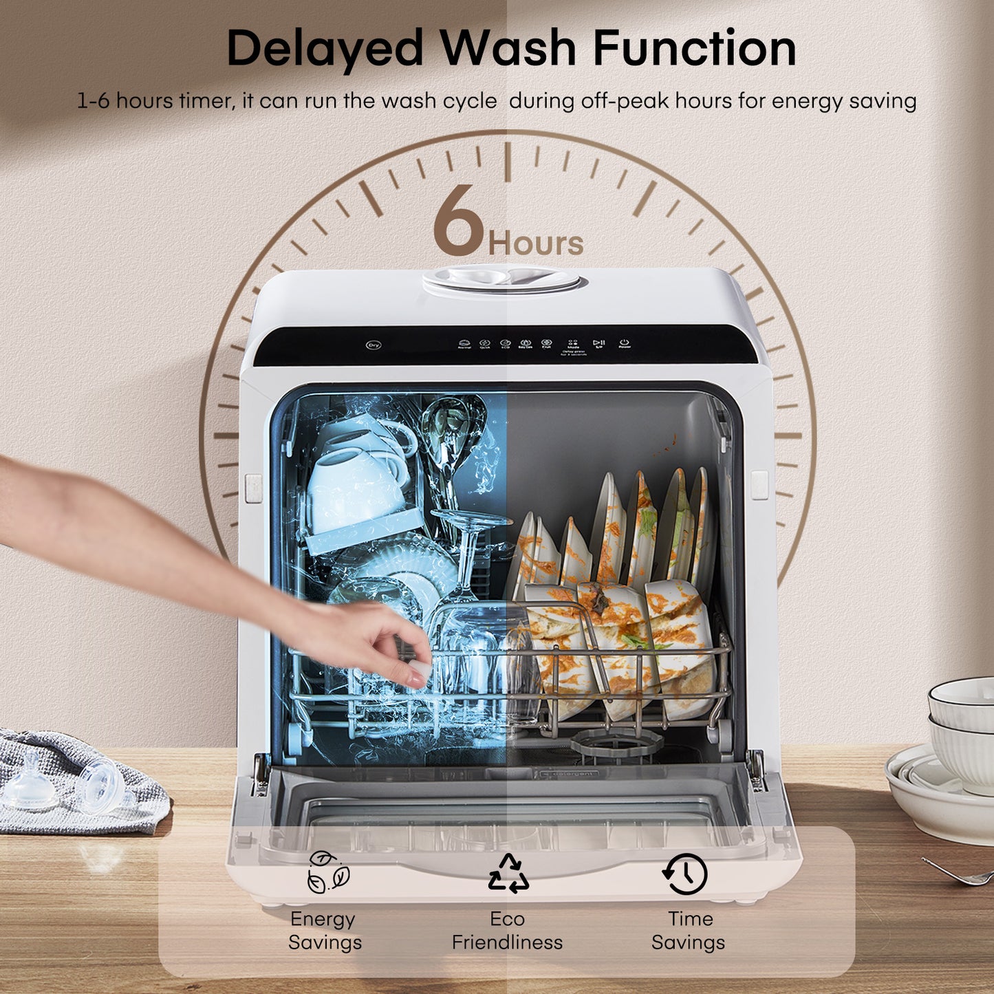Portable Countertop Dishwasher with Timeing Function, 6 Programs, 360°Dual Spray, 167℉ High-Temp, Mini Dishwasher for Home,Apartments,RVs