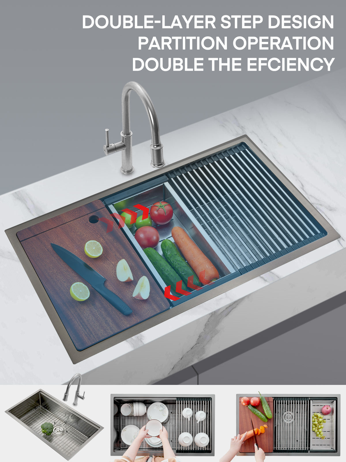 32" Farmhouse Single Basin Stainless Steel Sink, Undermount Kitchen Sink, 5-in-1
