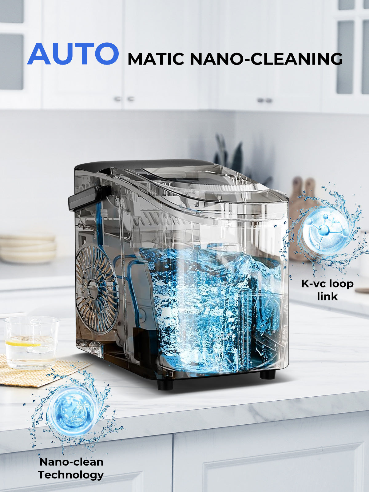 Ice Maker Machine Countertop 30lbs in 24H, 2 Sizes, Comfort Handle, Seflclean, Bullet Shaped Ice for Home Kitchen Office Bar,