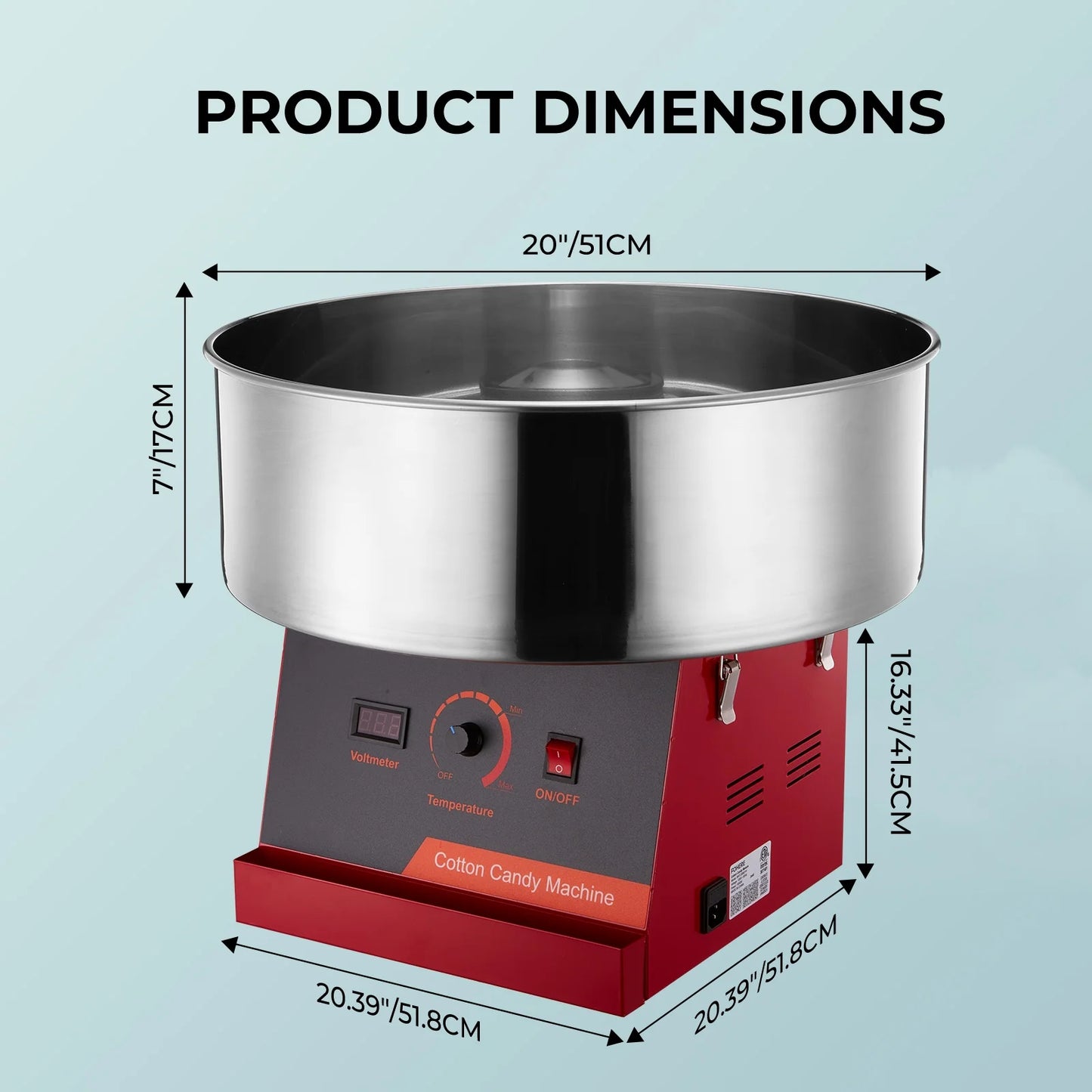 FOHERE Commercial Cotton Candy Machine, 1000W Cotton Candy Maker Machine, Candy Floss Maker with Stainless Steel Bowl, and Sugar Scoop,for Family Party, Kids Birthday Red