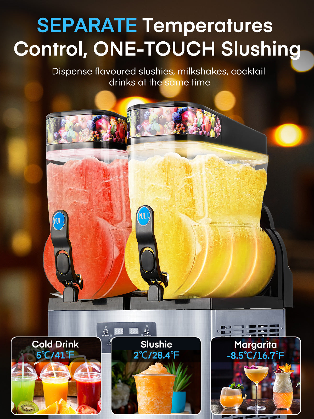 Commercial Slushie Machine, Margarita Machine, Smoothie Maker, Slushy Machine, Frozen Drink Machine, Stainless Steel, 30L, 110V