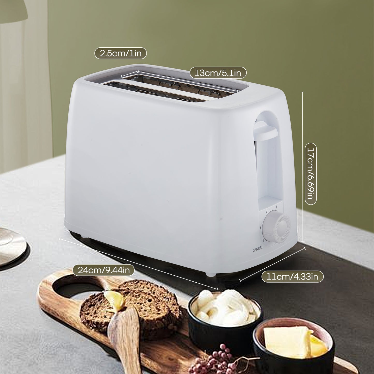 Toaster 2 Slice Extra Wide Slot, 6 Settings Compact Toaster with Removable Crumb Tray, Bagels, Waffles, Specialty Breads, White