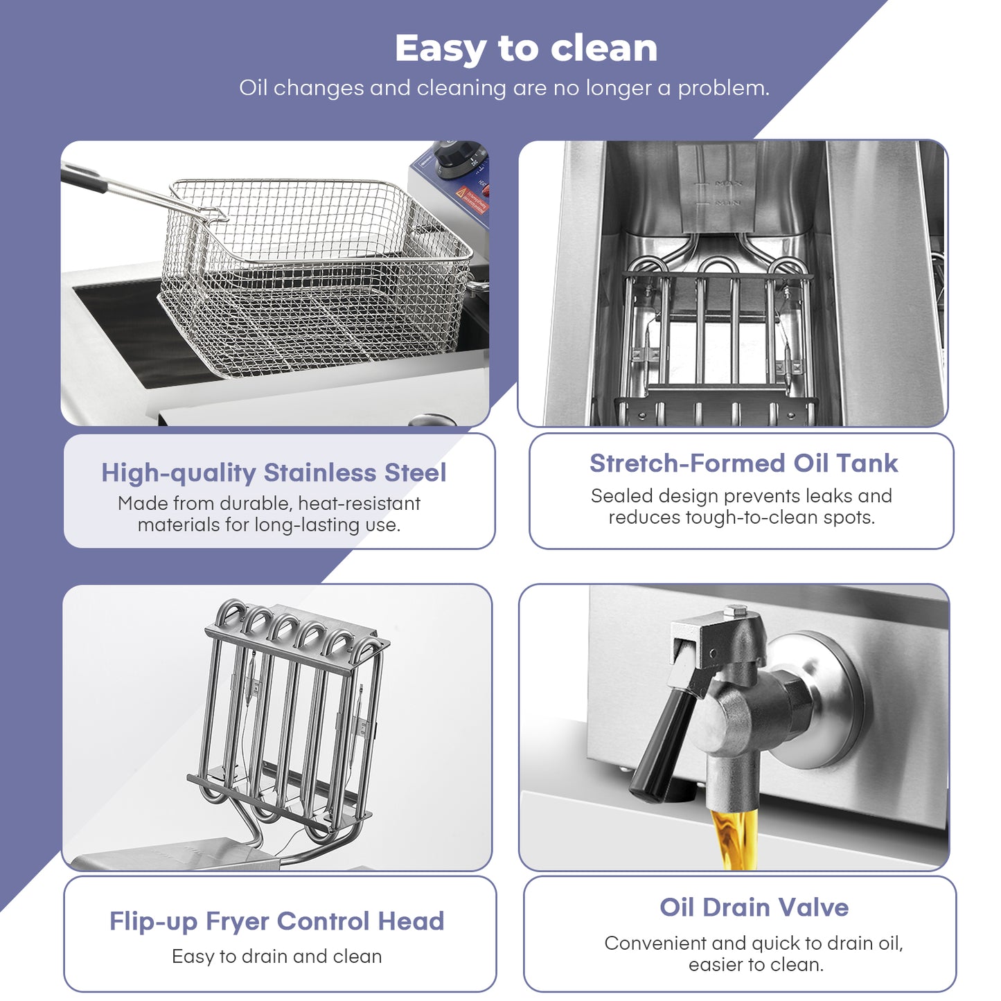 FOHERE Deep Fryer with Basket and Lid, 23.3Qt/22L Electric Deep Fryer with Oil Filtration, Time & Temp Control, 3000W