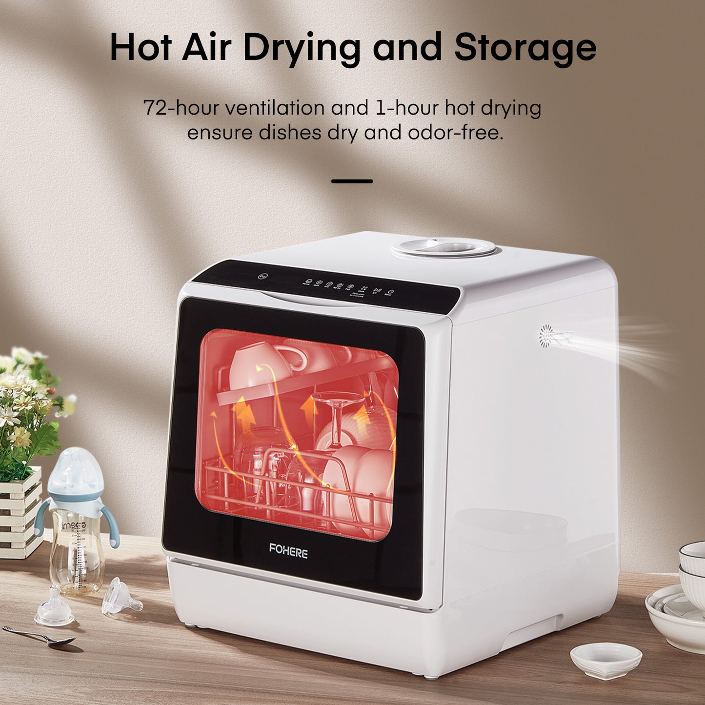 Portable Countertop Dishwasher with Timeing Function, 6 Programs, 360°Dual Spray, 167℉ High-Temp, Mini Dishwasher for Home,Apartments,RVs