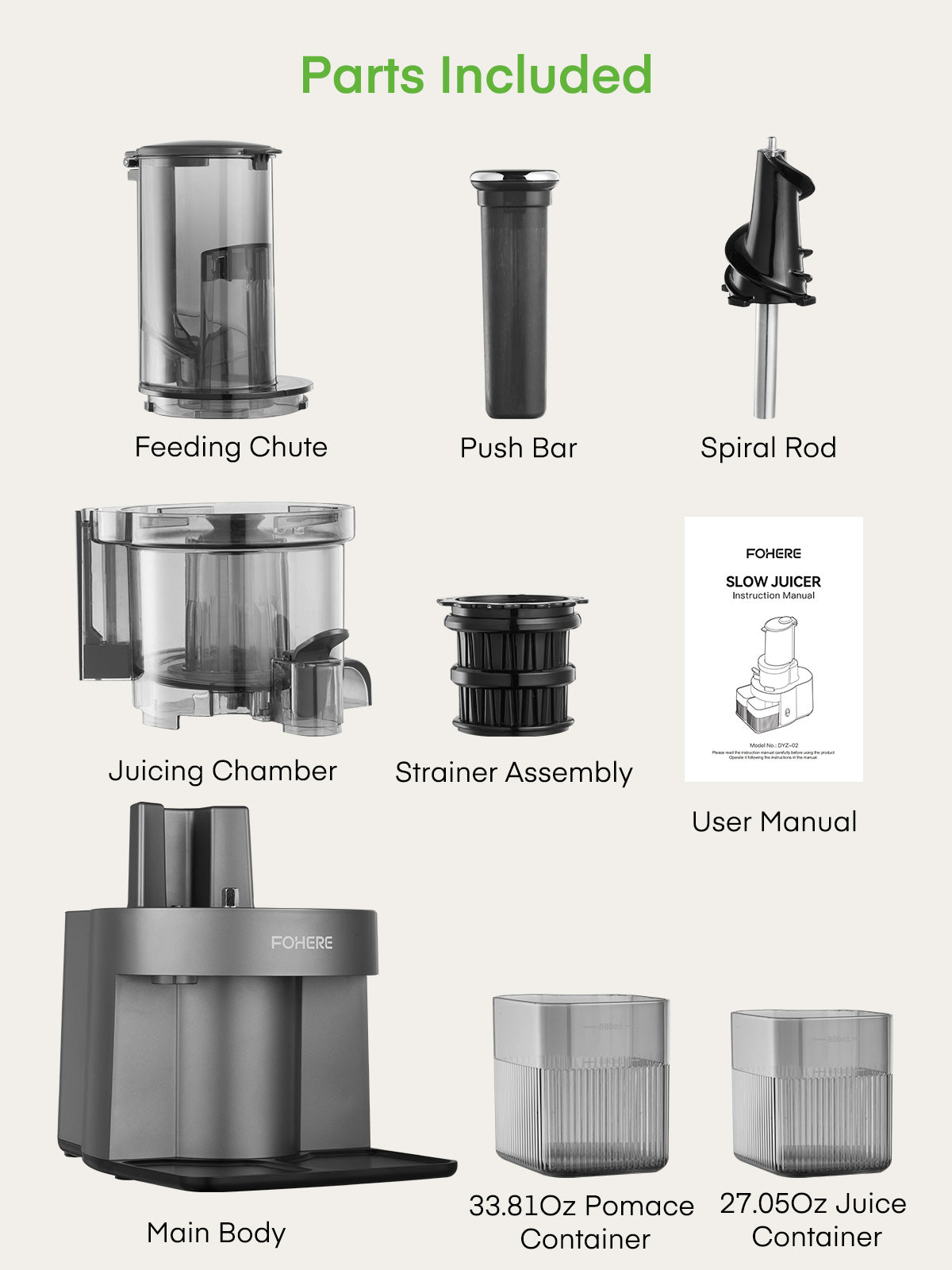 Fohere Cold Press Juicer Extractor, Juicer Machines Vegetable and Fruit Fit Whole Fruits & Vegetables with 4.72" Wide Mouth Easy to Clean, Slow Masticating Juicer with Reverse Function, Quiet Motor