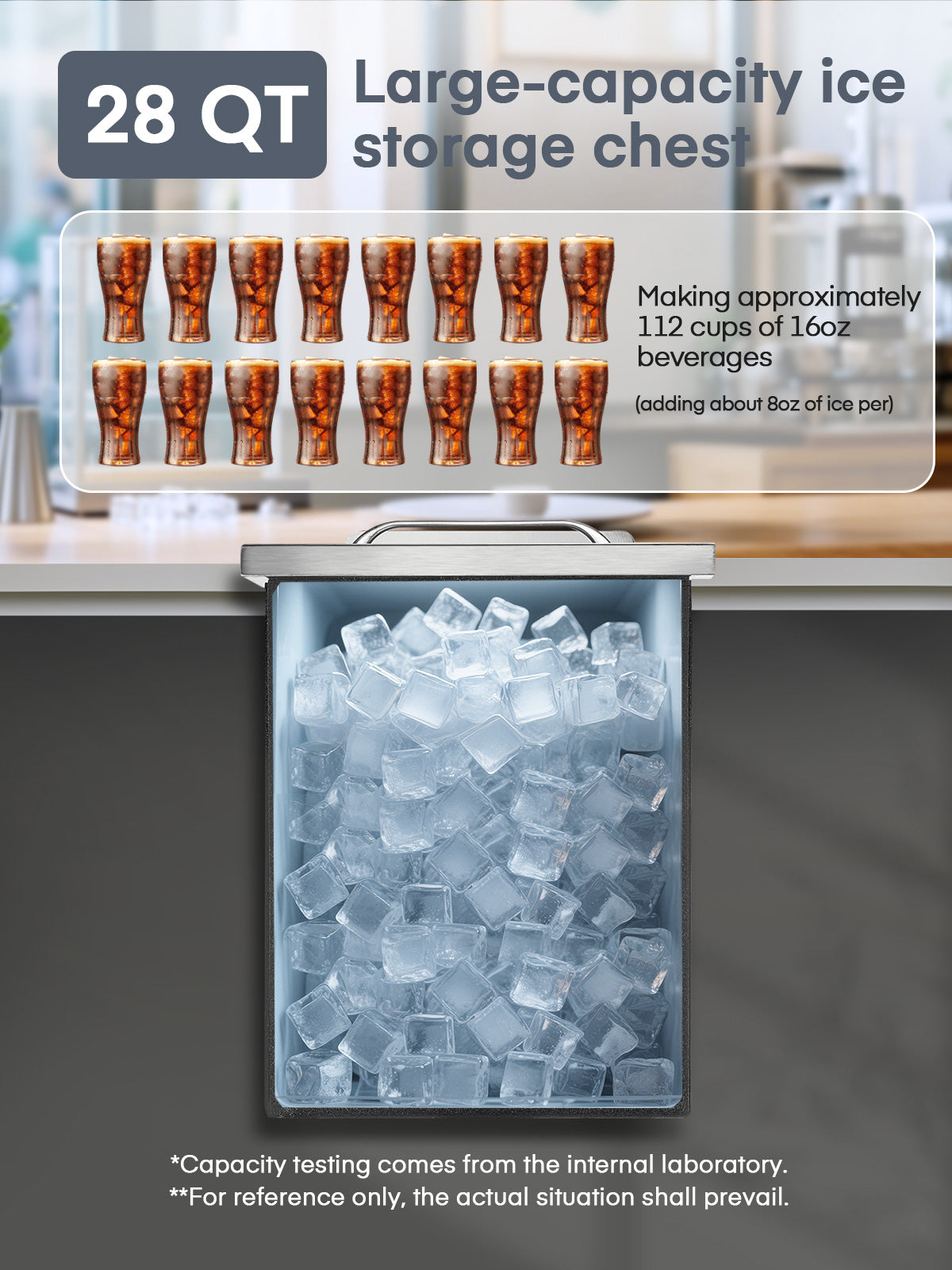 Drop in Ice Chest, 18" x 12" x 14.5", 28Qt Stainless Steel Ice Cooler with Sliding Lid
