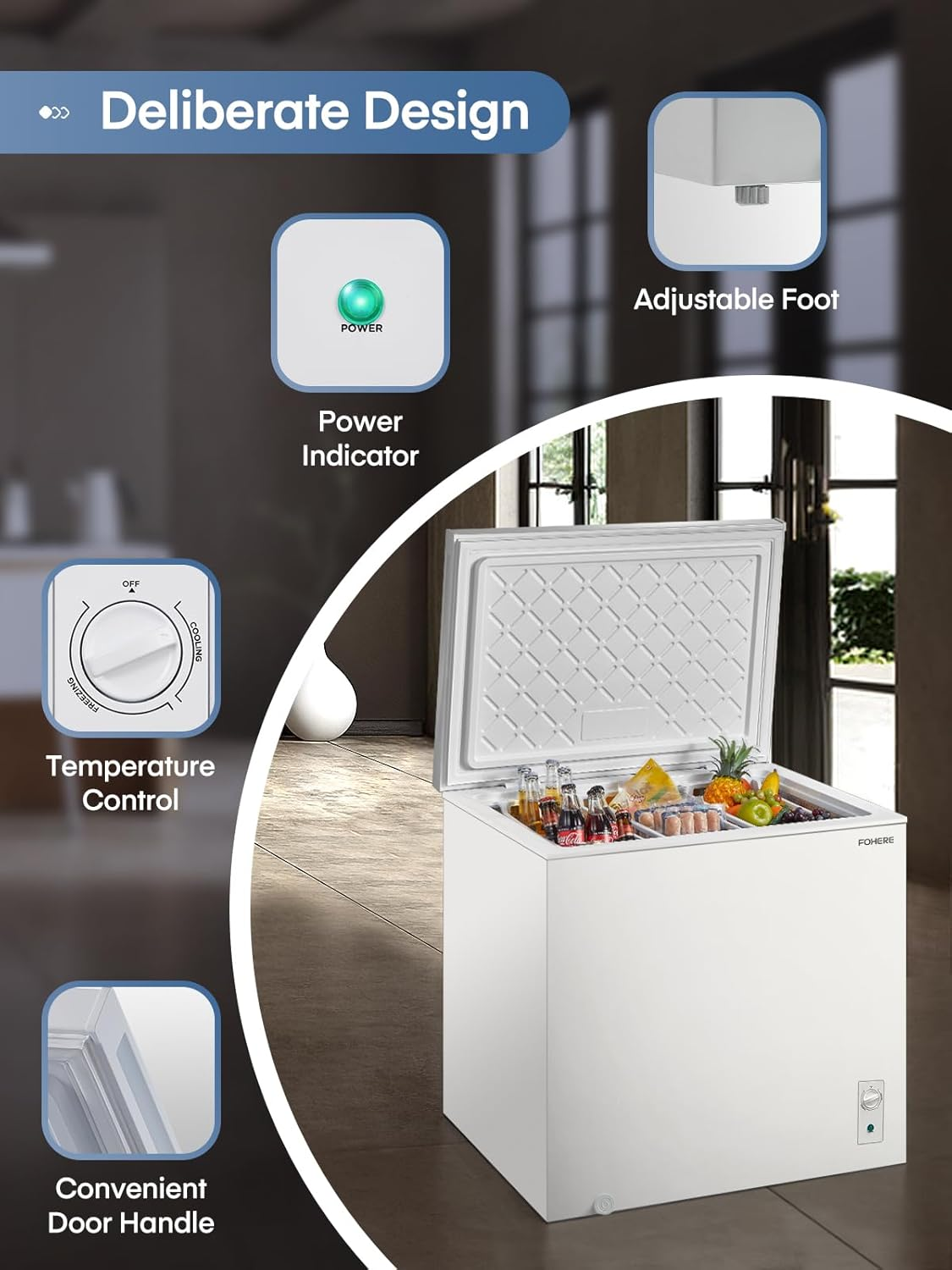 Chest Freezer 7 Cu Ft - 3 Removable Baskets - Quiet Compact Freezer - White