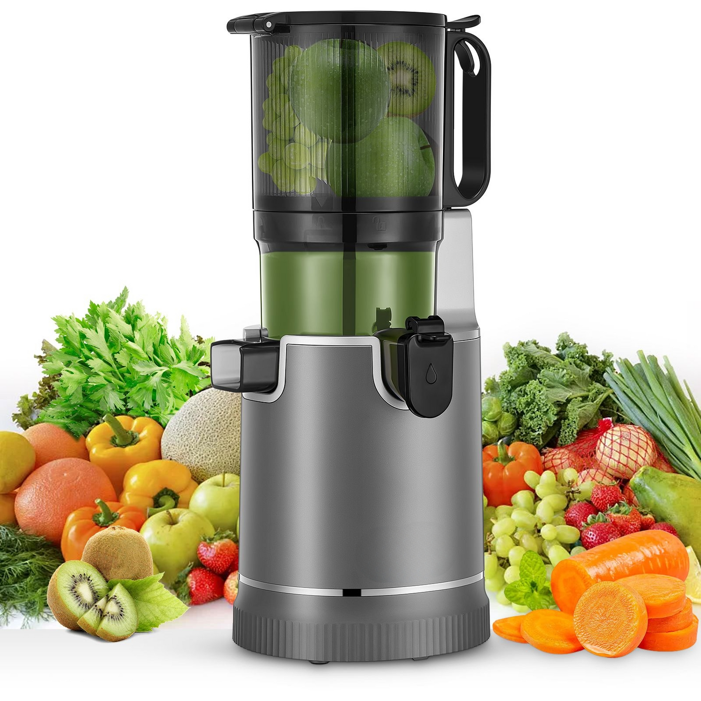 Fohere Juicer Machines, 5.3" Chute Cold Press Juicer 250 Watts, Slow Masticating Juicer Easy Clean