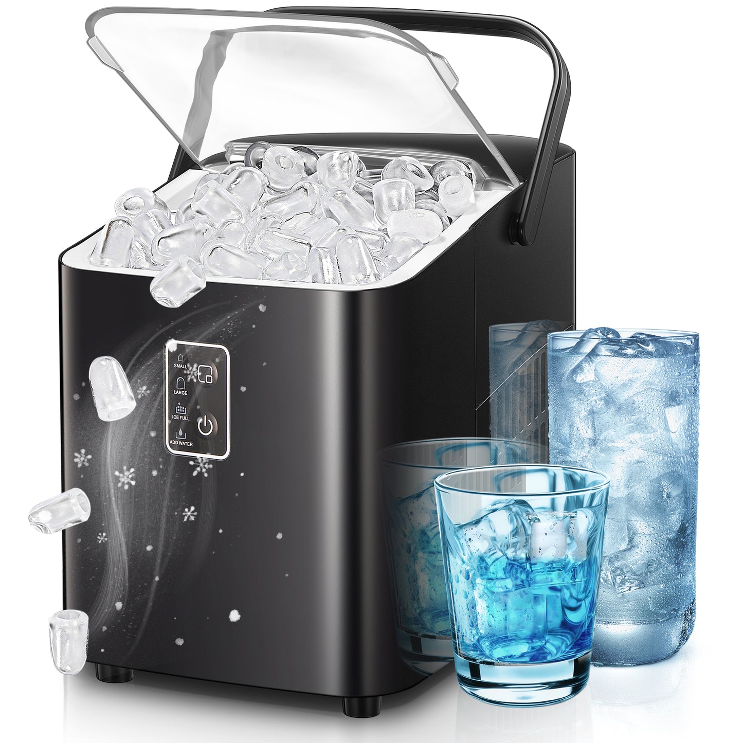 Ice Maker Machine Countertop 30lbs in 24H, 2 Sizes, Comfort Handle, Seflclean, Bullet Shaped Ice for Home Kitchen Office Bar,