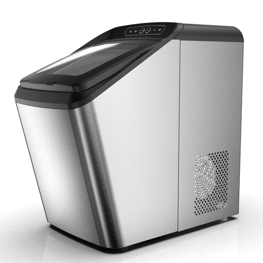 𝟒𝟓𝐥𝐛𝐬 Nugget Ice Maker Countertop, 𝟏𝟎 𝐌𝐢𝐧𝐬 Production Time, Self-Cleaning, Stainless Steel, Black