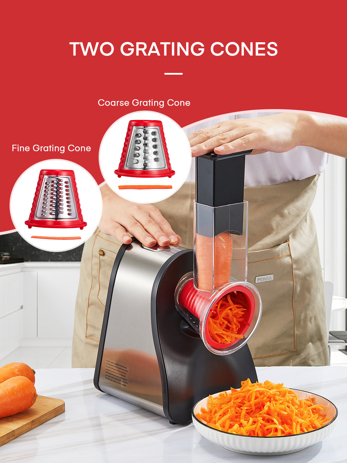 4 in 1 Electric Vegetable Grater 150W Electric Grater for Fruit and Vegetables, Ideal for Cheese, Cucumber, Carrot