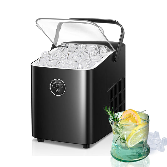 Countertop Ice Maker 𝒘𝒊𝒕𝒉 𝑯𝒂𝒏𝒅𝒍𝒆, 𝟐𝟖𝒍𝒃𝒔 𝒊𝒏 𝟐𝟒𝑯, 2 Sizes of Bullet Ice, Portable Ice Maker Machine Self-Cleaning, Ice Ready in 6 Mins, Ice Scoop & Basket, Home/Kitchen/Camping/RV
