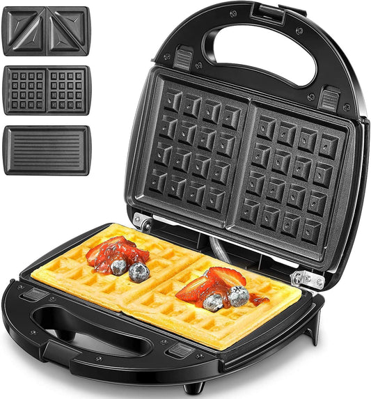 3-in-1 Waffle Maker, Sandwich Maker, Panini Press with Removable Non-Stick Plates