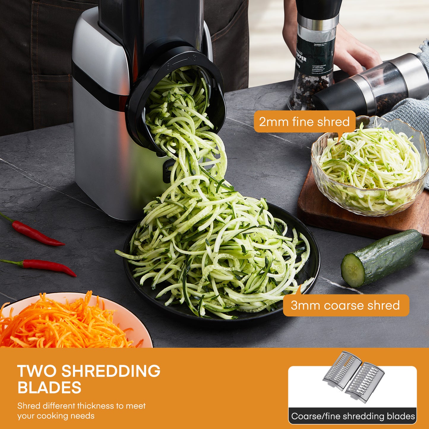 Electric Cheese Grater, Salad Maker With 5 Different Shapes of Blades, Electric Slicer Shredder, Electric Salad Machine for Cheeses, Fruits, Vegetables