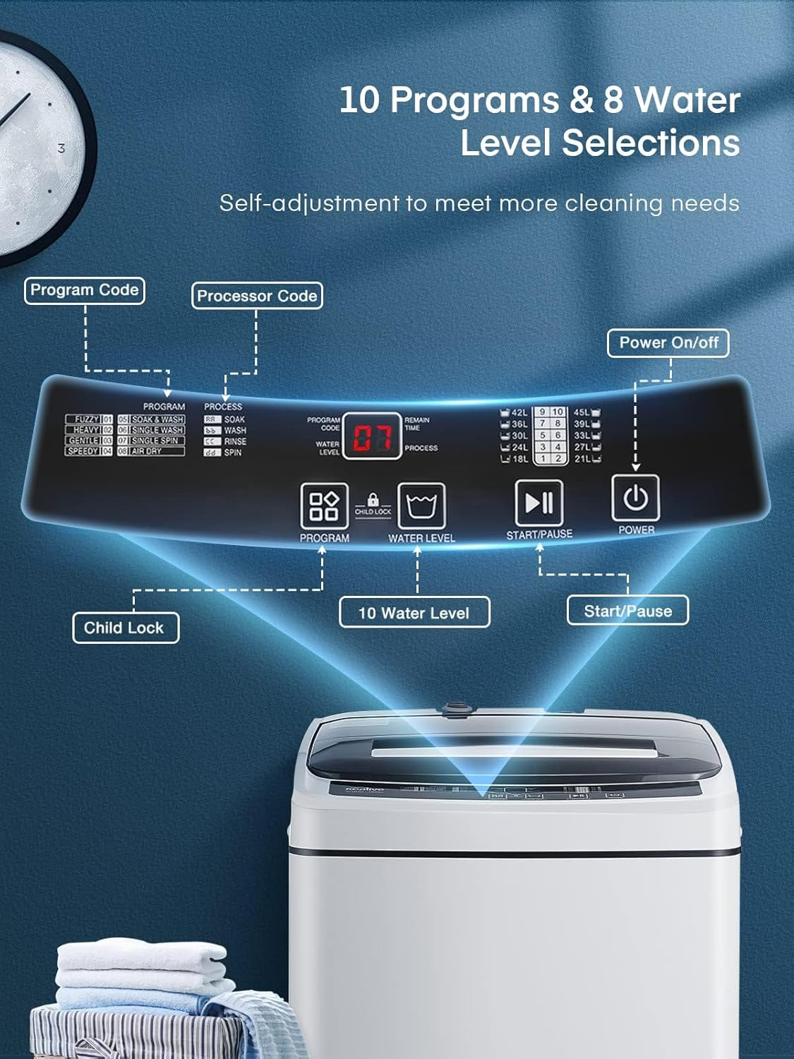 11.2lbs Fully Automatic Washing Machine with Spinner, Portable, 8 Programs