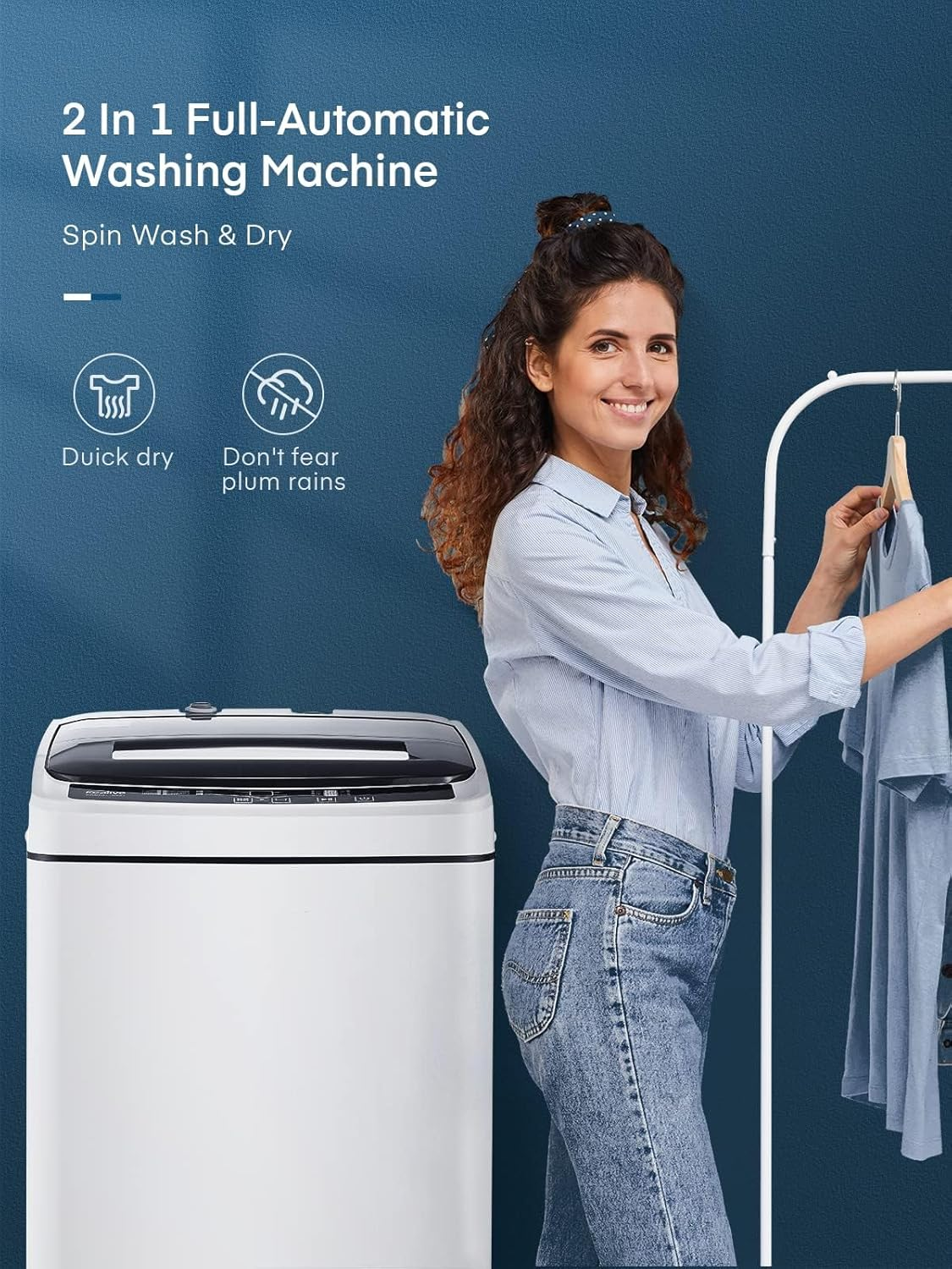 11.2lbs Fully Automatic Washing Machine with Spinner, Portable, 8 Programs