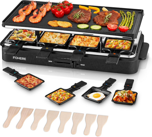 Raclette Grill 8 Person, 2 in 1 Raclette Table Grill Indoor, 1500W
