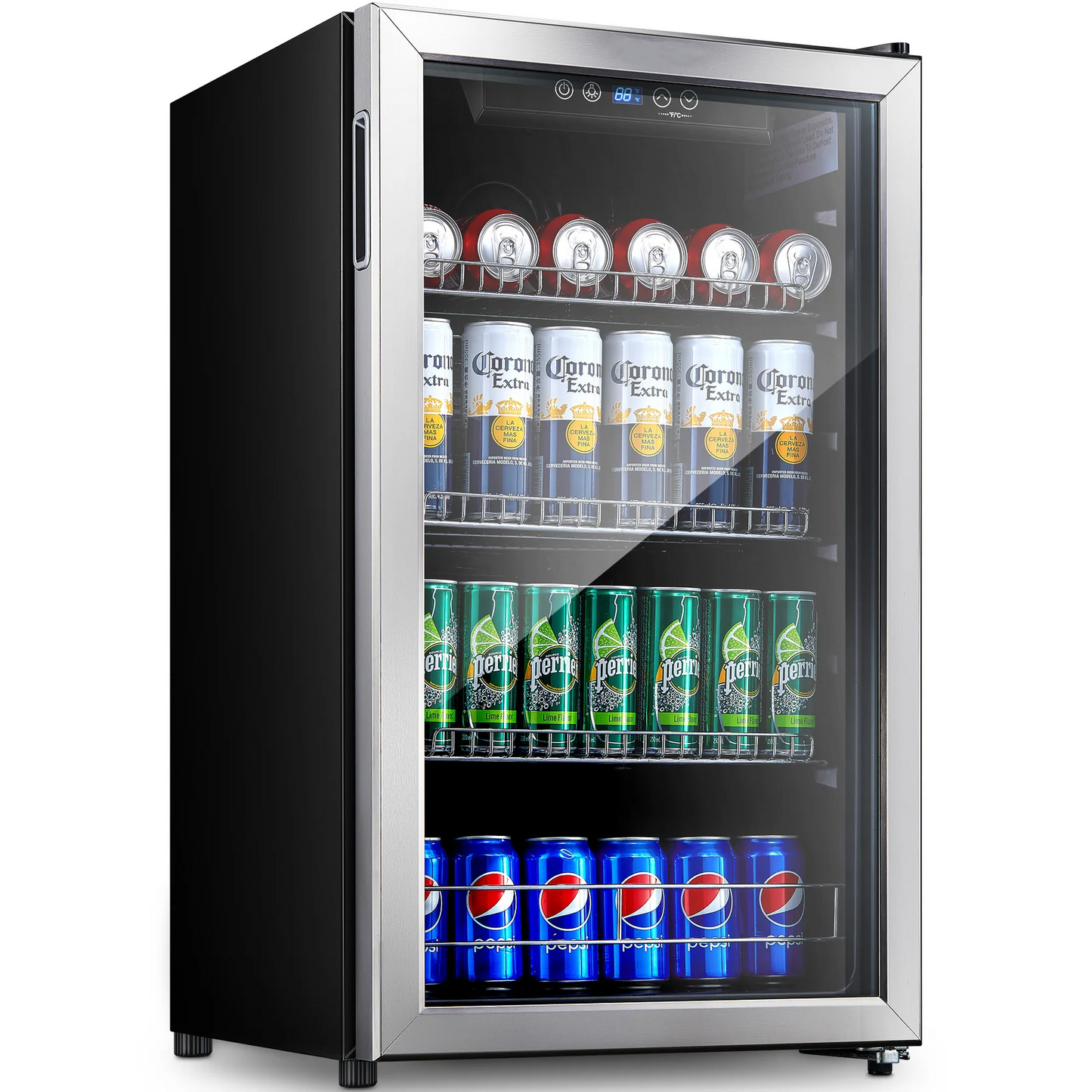 𝟏𝟐𝟔 𝐂𝐚𝐧 Wine Cooler/Cabinet Beverage Refrigerator Cooler, 3.2 Cu.ft Mini Fridge, 32°F - 61°F Mini Wine Cellar Beer Soda, Stainless Steel Framed Glass Door Bar Fridge Digital Temp, Adjust Shelves