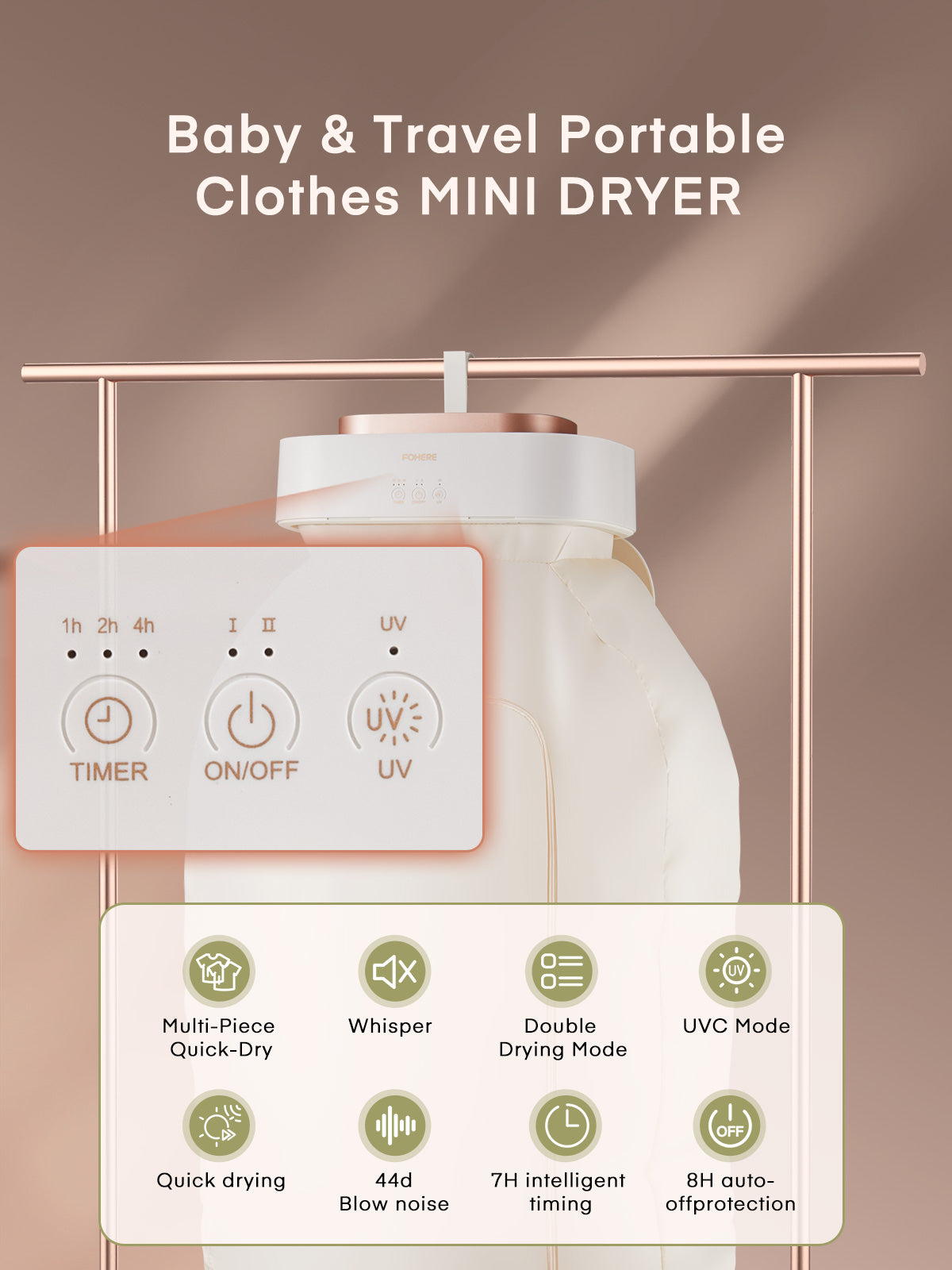 Portable Clothes Dryer, Compact Foldable Mini Dryer, 8H Timed 480 Minute Drying, with Dryer Bag, for Travel, RV, Home, Apartment, for Laundry, Light Clothes, Underwear, Baby Clothes