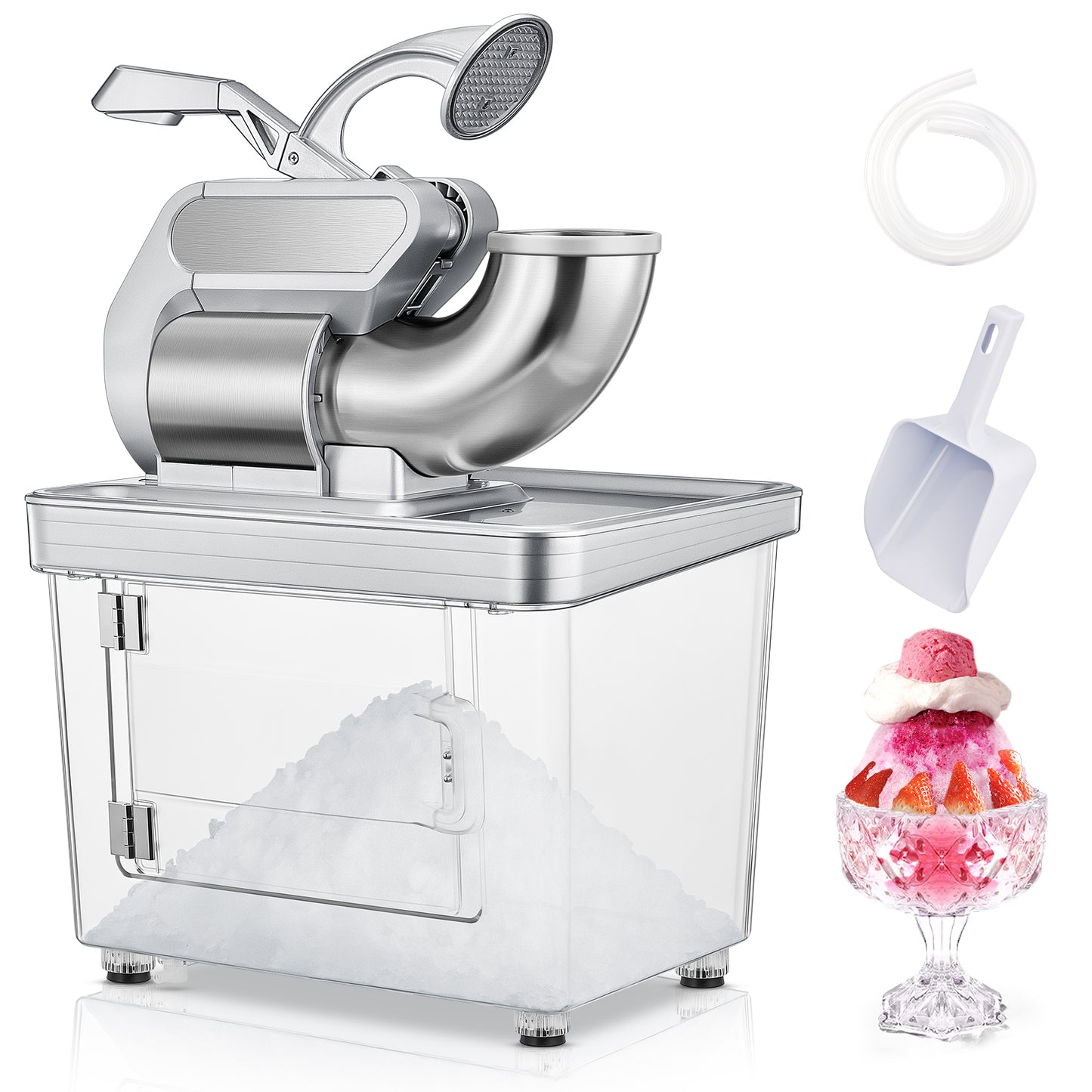 Ice Crusher 660LBS/H, 300W Electric Snow Cone Machine with Dual Blades, Stainless Steel Shaved Ice Machine