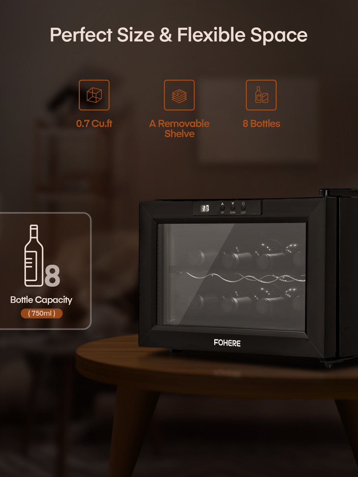 8 Bottles Freestanding Wine Cellar, Wine Fridge with Digital Temperature Control