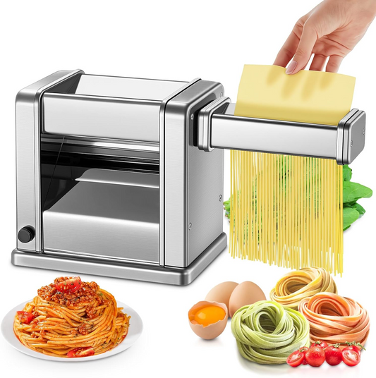 Electric Pasta Maker, 1.5mm Round Noodles/6.6mm Flat Noodles, Fully Automatic, 7 Adjustable Thickness Settings (0.5-3mm), Stainless Steel, FOHERE