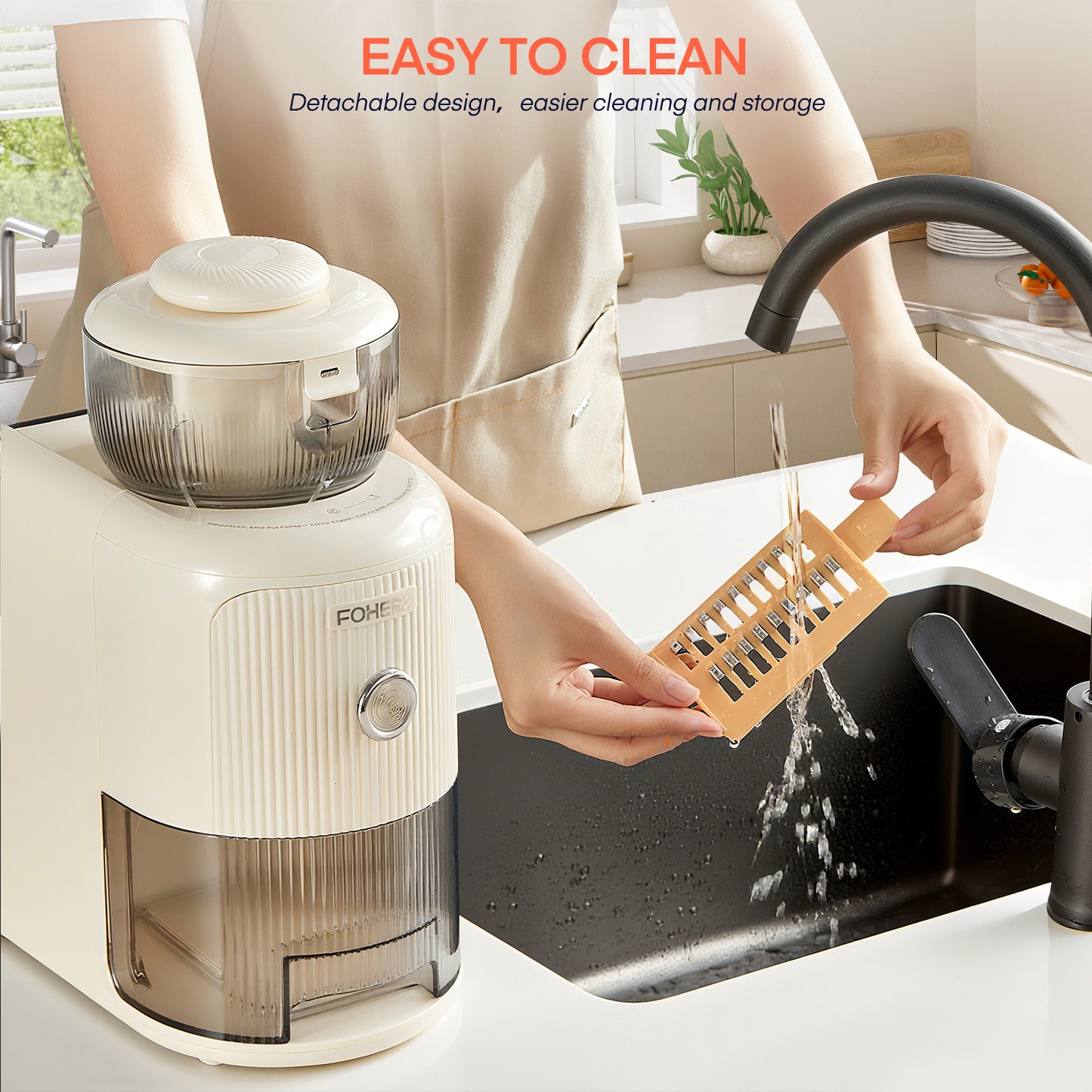 6 in 1 Electric Cheese Grater Vegetable Chopper with 1.8L Container, 3.6 Inch Wide Chute, Dishwasher Safe for Kitchen Prep, FOHERE