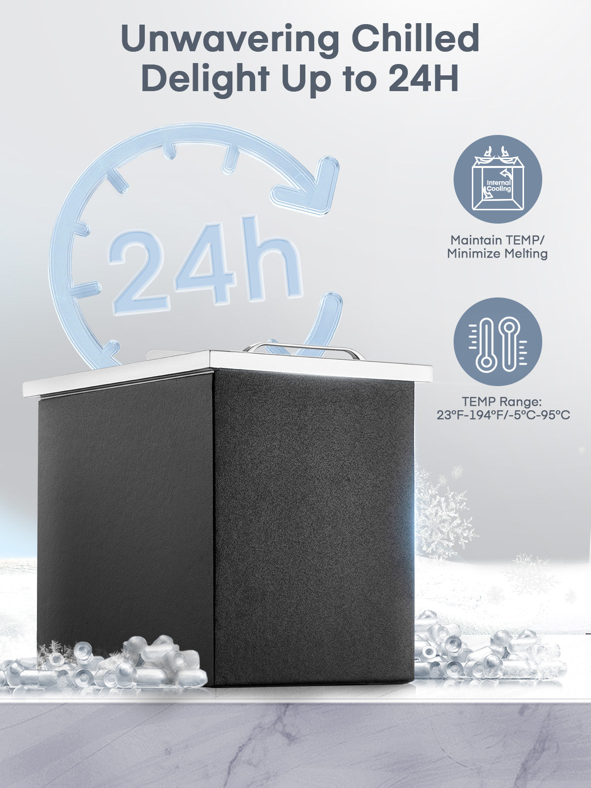 Drop in Ice Chest, 18" x 12" x 14.5", 28Qt Stainless Steel Ice Cooler with Sliding Lid
