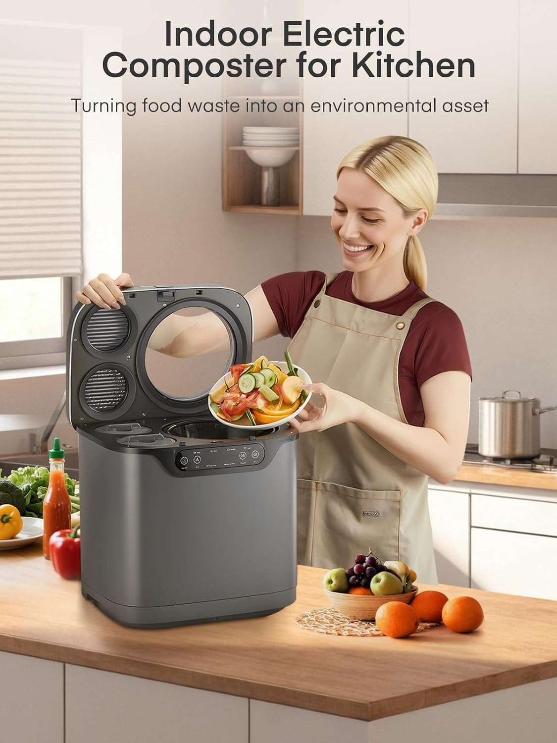 FOHERE 4L Electric Kitchen Composter with Carbon Filter, Viewing Window, Countertop Food Waste Recycler, Auto-Clean