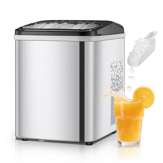 𝟒𝟎𝐥𝐛𝐬/𝟐𝟒𝐇 𝐍𝐮𝐠𝐠𝐞𝐭 Ice Maker Countertop, Chewable Pellet Ice Cubes in 10 Minutes, Self-Cleaning Ice Machine with Crushed Ice, Stainless Steel, Sonic Ice Machine Pebble Ice