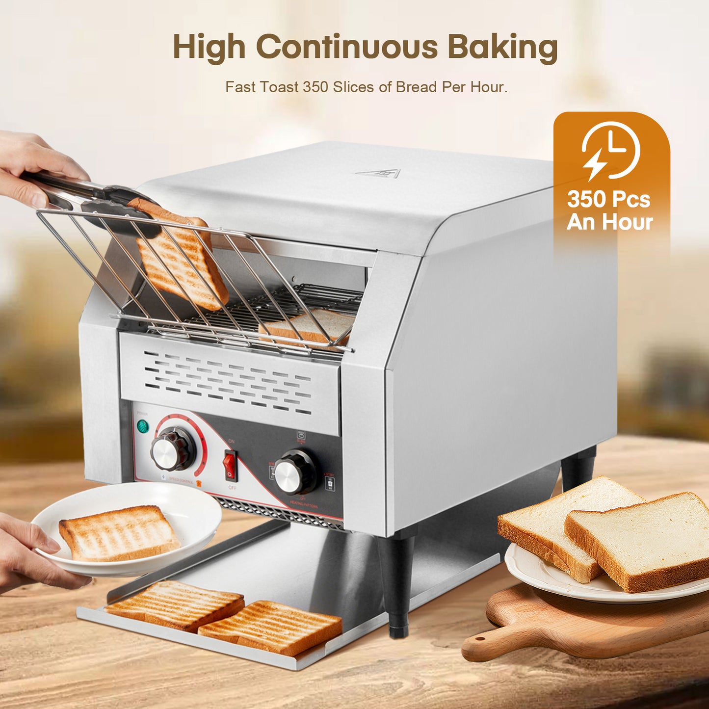350 Pcs/H Conveyor Toaster, Double Heating, Suitable for Cafes, Bakeries
