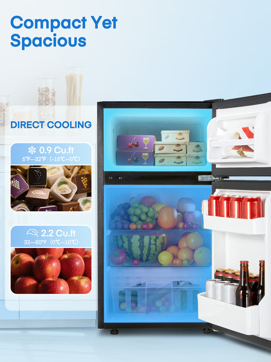 3.1 Cu.ft Mini Refrigerator 2 Doors with Ice Tray, Small Fridge with Temp Contorl for Bedroom, Office