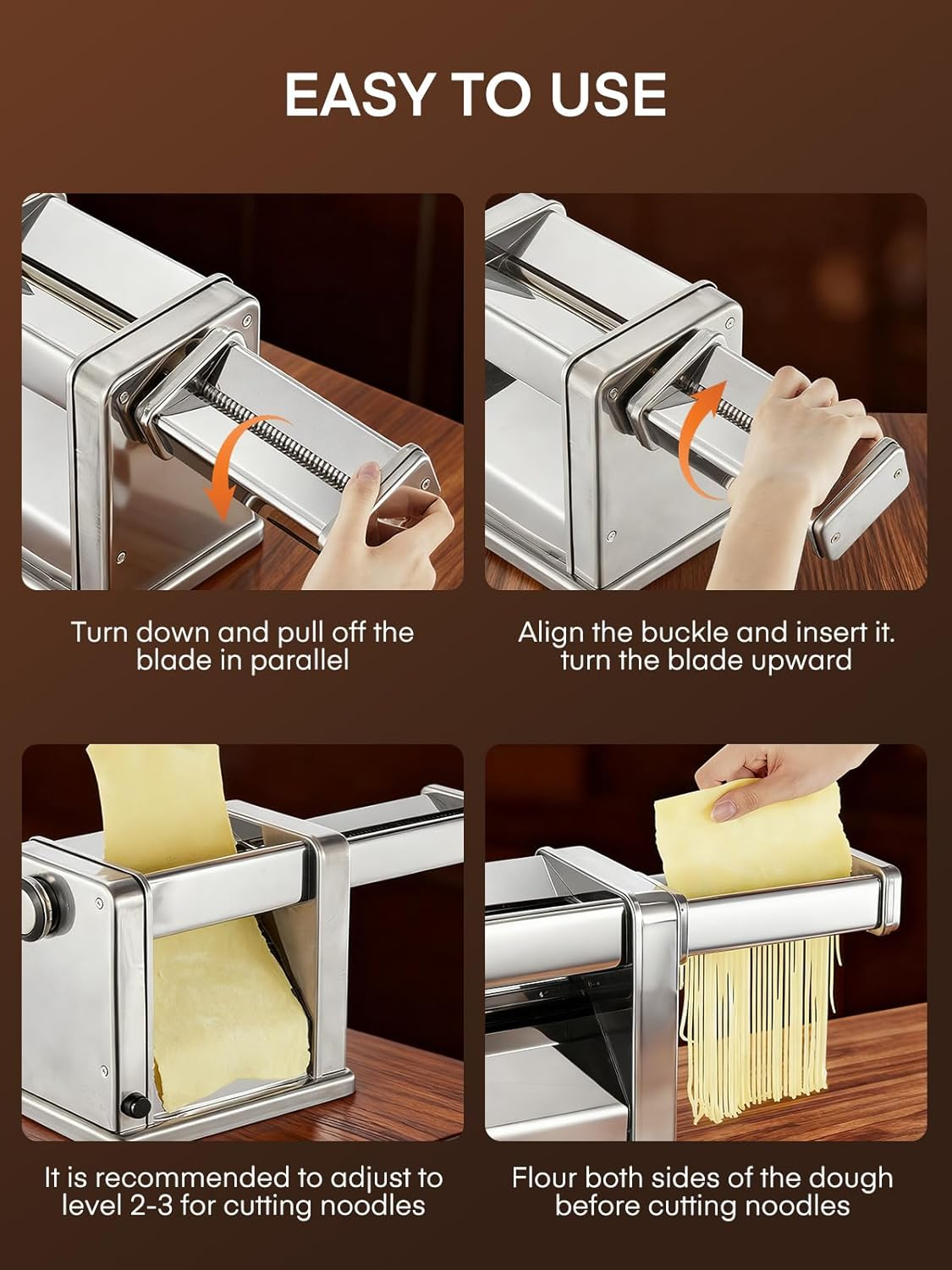 Electric Pasta Maker, 1.5mm Round Noodles/6.6mm Flat Noodles, Fully Automatic, 7 Adjustable Thickness Settings (0.5-3mm), Stainless Steel, FOHERE