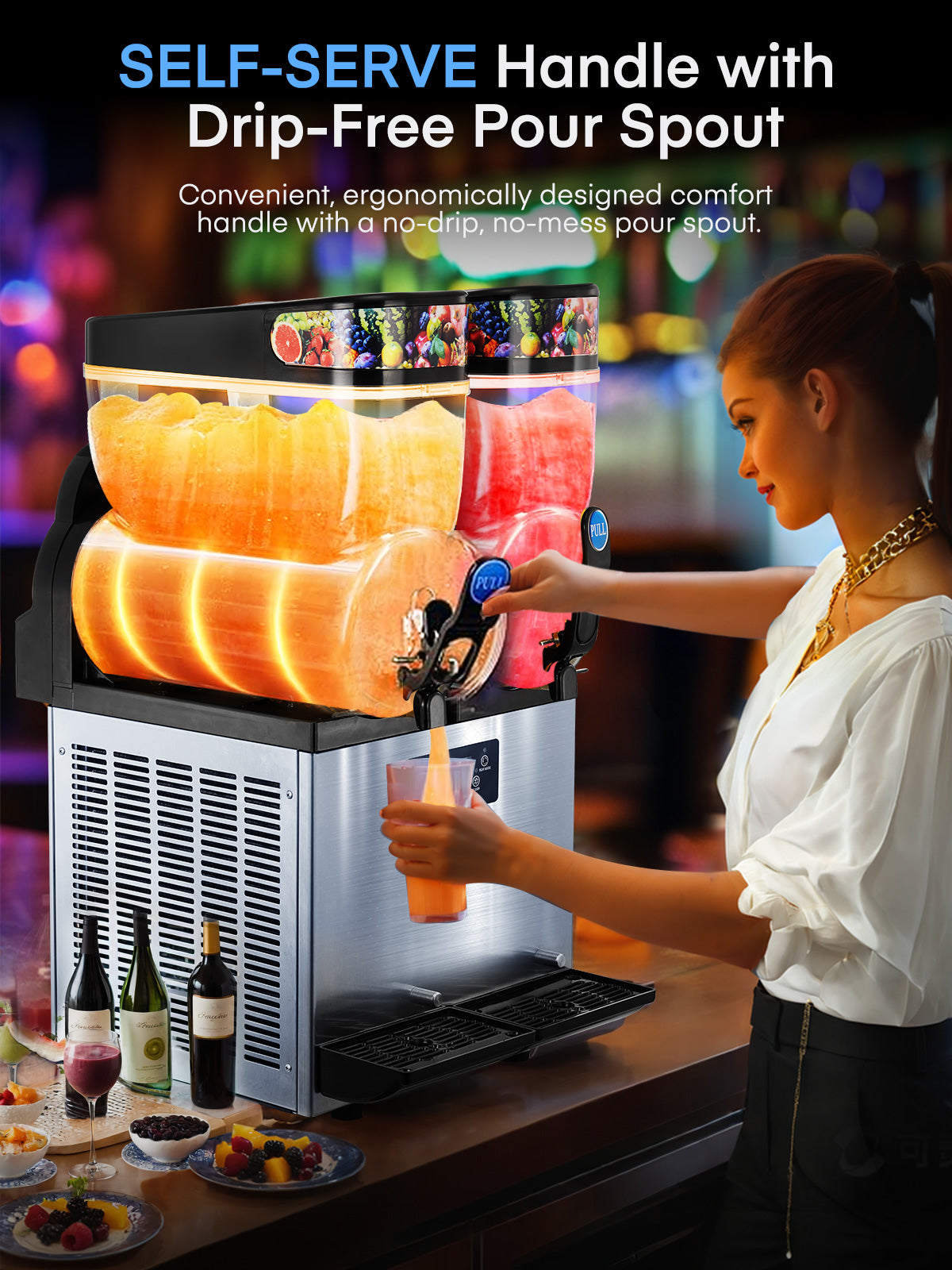 Commercial Slushie Machine, Margarita Machine, Smoothie Maker, Slushy Machine, Frozen Drink Machine, Stainless Steel, 30L, 110V