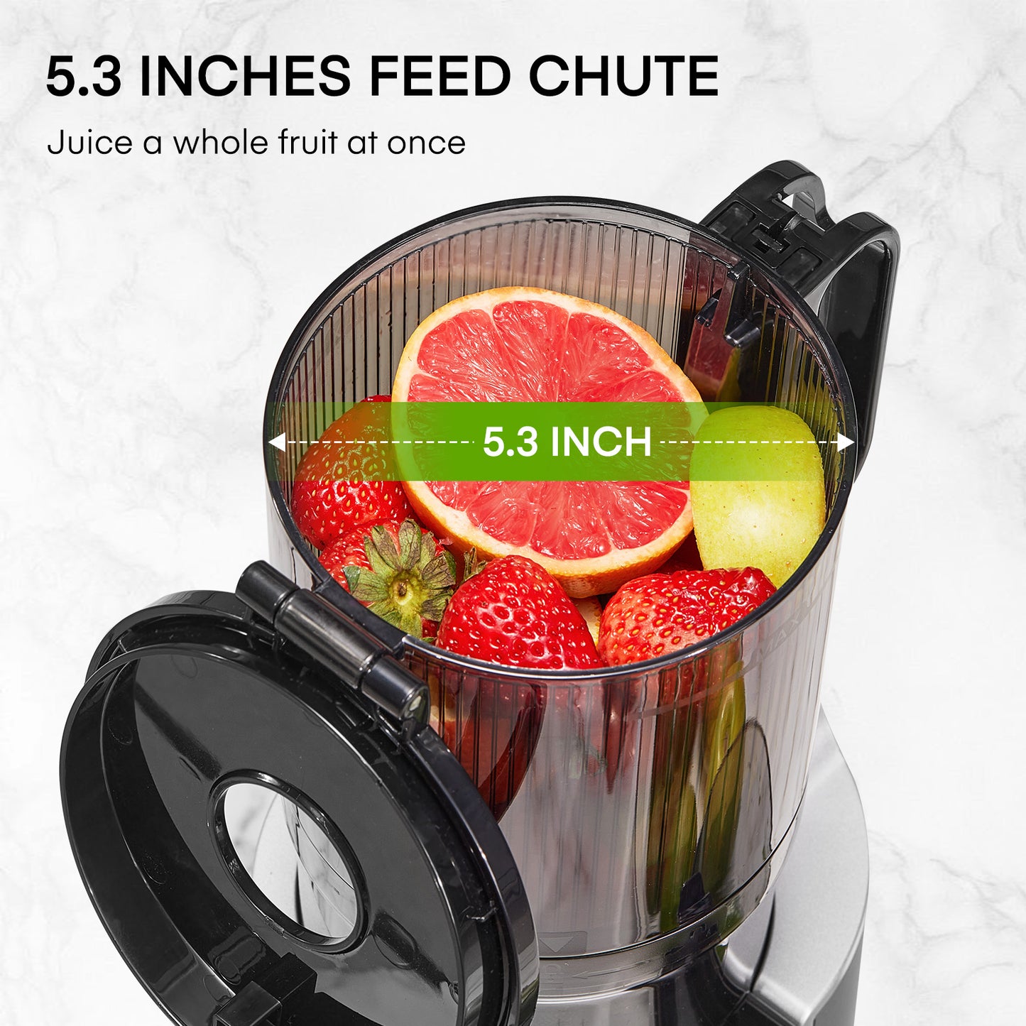 Fohere Juicer Machines, 5.3" Chute Cold Press Juicer 250 Watts, Slow Masticating Juicer Easy Clean