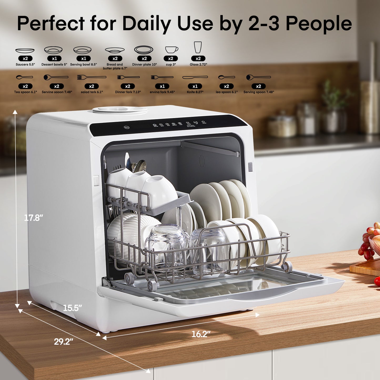 Portable Countertop Dishwasher with Timeing Function, 6 Programs, 360°Dual Spray, 167℉ High-Temp, Mini Dishwasher for Home,Apartments,RVs
