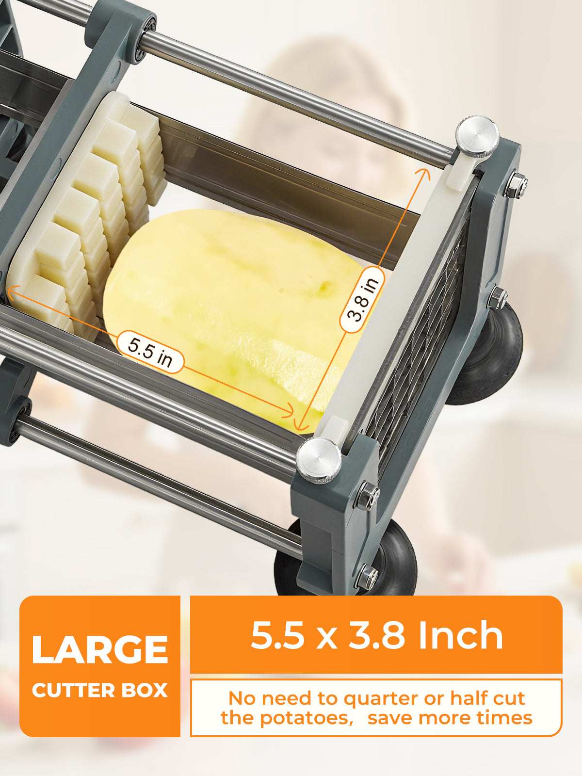 French Fry Cutter, Professional Potato Cutter Slicer with 1/2 In & 3/8 In & 1/4 In Stainless Steel Blades, FOHERE