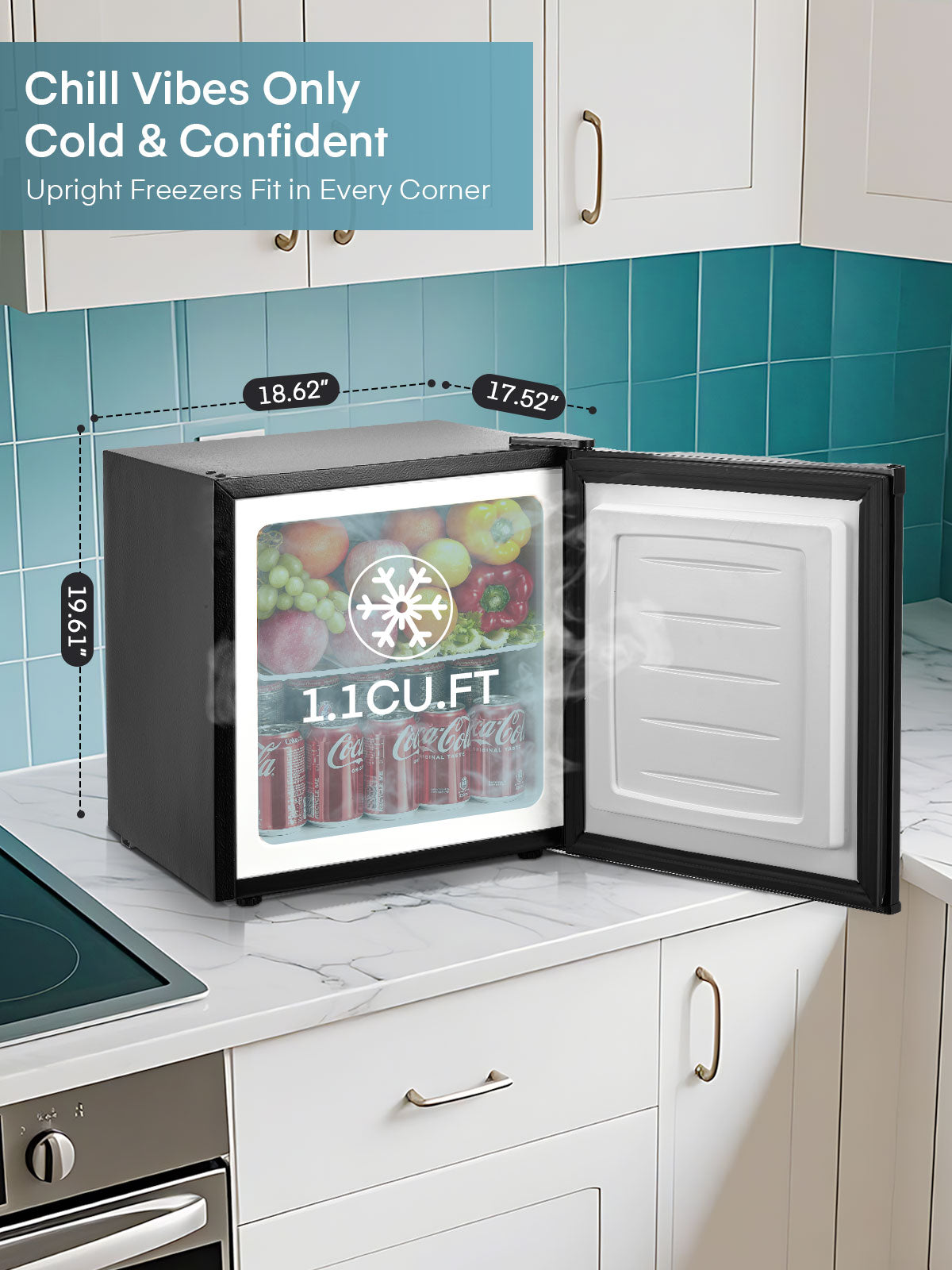 Compact Upright Freezer, fohere 1.1 cu.ft Countertop Mini Freezer with Reversible Door and 7 Adjustable Temperature, for Home/Apartment/Office, Black