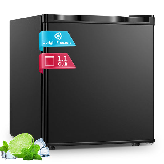 1.1 Cu Ft Mini Upright Freezer, Compact Countertop Freezer, 7-Level Thermostat, Quiet Operation, Reversible Door