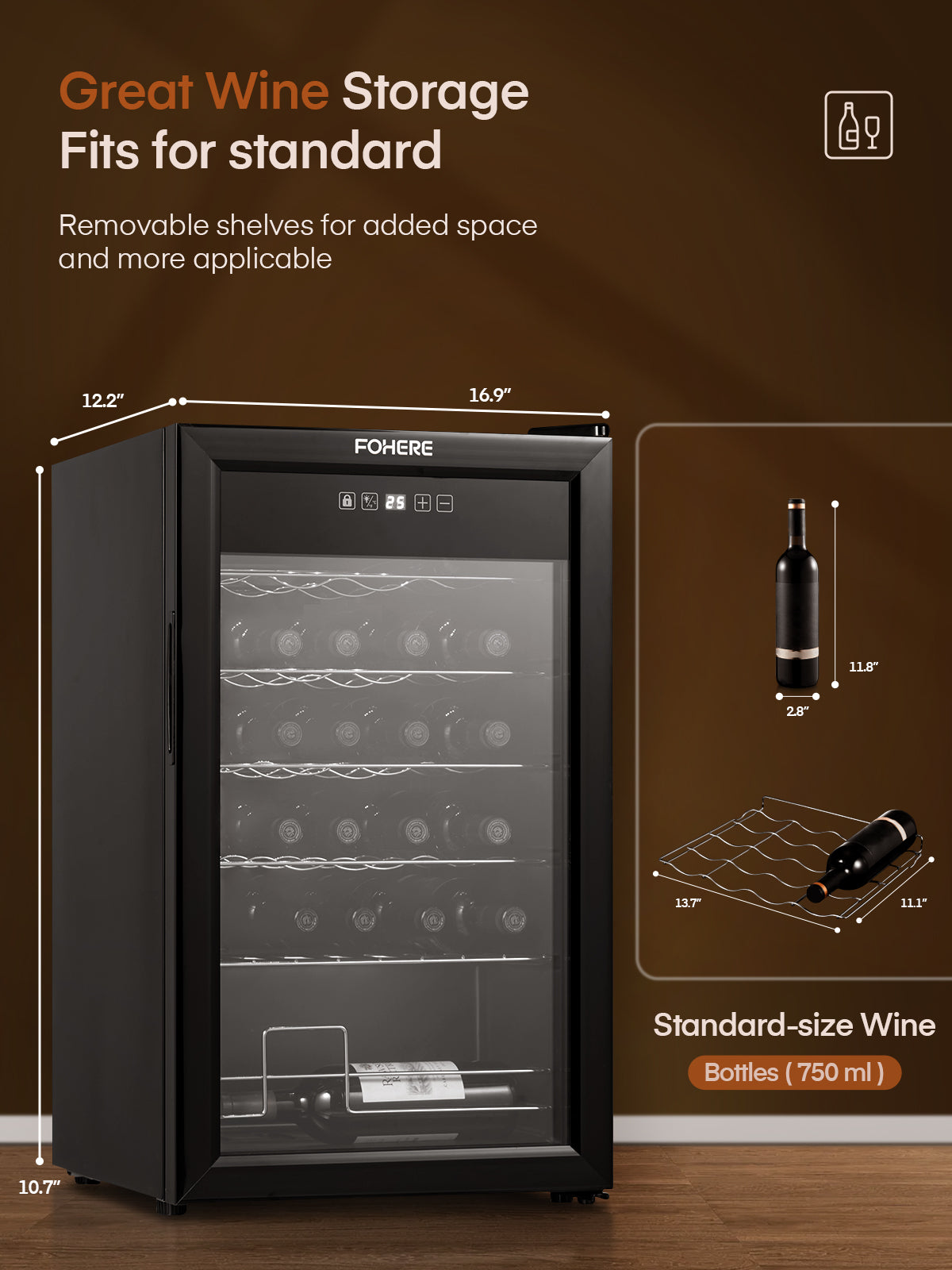 28 Bottles Freestanding Wine Cellar, Wine Fridge with Digital Temperature Control